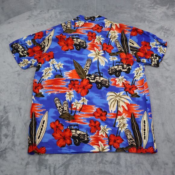 In Gear Shirt Mens Medium Hawaiian Woody Wagon Floral Print Button-Up Pocket - Picture 6 of 15
